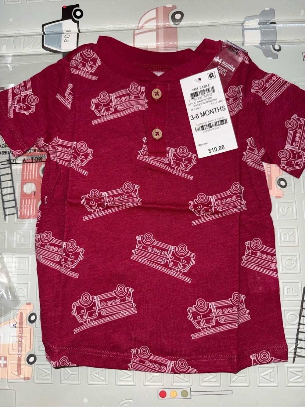 First Impressions Burgundy Shorts with Fire Truck Print